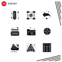 Collection of 9 Vector Icons in solid style Pixle Perfect Glyph Symbols for Web and Mobile Solid Icon Signs on White Background 9 Icons Creative Black Icon vector background