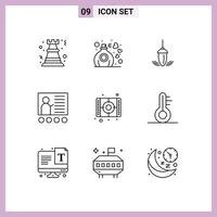 Pack of 9 Modern Outlines Signs and Symbols for Web Print Media such as presentation conference fragrance blackboard plumb Editable Vector Design Elements