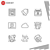 Collection of 9 Vector Icons in Line style Pixle Perfect Outline Symbols for Web and Mobile Line Icon Signs on White Background 9 Icons Creative Black Icon vector background