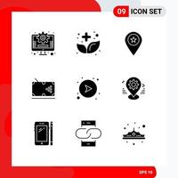 9 User Interface Solid Glyph Pack of modern Signs and Symbols of play table star pool pin Editable Vector Design Elements