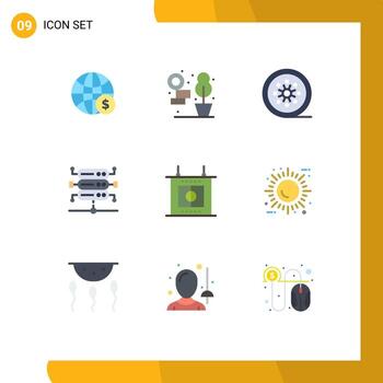 Conjunto de 9 colores planos universales para aplicaciones web y móviles servidor de juegos red de película negra carrete vintage elementos de diseño vectorial editables vector