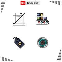 Set of 4 Vector Filledline Flat Colors on Grid for crop production tool line label Editable Vector Design Elements