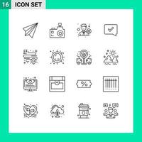 Pack of 16 Modern Outlines Signs and Symbols for Web Print Media such as speech approve photographer reject office Editable Vector Design Elements