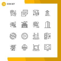 Modern Set of 16 Outlines and symbols such as cyber weight affection weighing machine Editable Vector Design Elements