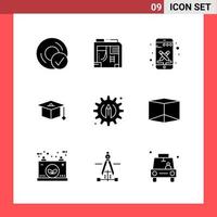 9 Icon Pack Solid Style Glyph Symbols on White Background Simple Signs for general designing Creative Black Icon vector background