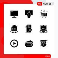 Mobile Interface Solid Glyph Set of 9 Pictograms of game activities person wifi internet of things Editable Vector Design Elements