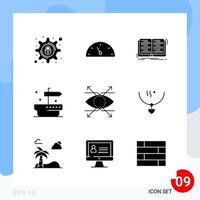 Modern Pack of 9 Icons Solid Glyph Symbols isolated on White Backgound for Website designing Creative Black Icon vector background