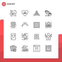 16 User Interface Outline Pack of modern Signs and Symbols of shopping copy camp move file Editable Vector Design Elements