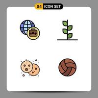 Modern Set of 4 Filledline Flat Colors and symbols such as international business ball nature food volleyball Editable Vector Design Elements