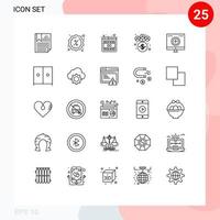 Set of 25 Commercial Lines pack for computer network shopping management online Editable Vector Design Elements