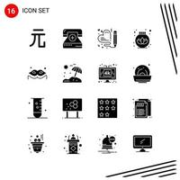 Collection of 16 Vector Icons in solid style Pixle Perfect Glyph Symbols for Web and Mobile Solid Icon Signs on White Background 16 Icons Creative Black Icon vector background