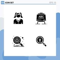Set of 4 Vector Solid Glyphs on Grid for female search learining board yen Editable Vector Design Elements