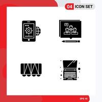 Set of 4 Commercial Solid Glyphs pack for business debate globe argument vehicle Editable Vector Design Elements