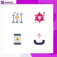 Universal Icon Symbols Group of 4 Modern Flat Icons of drum call rose dollar phone Editable Vector Design Elements