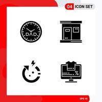 Creative Set of 4 Universal Glyph Icons isolated on White Background Creative Black Icon vector background