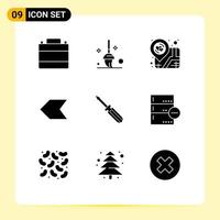 9 User Interface Solid Glyph Pack of modern Signs and Symbols of tool screw location left arrow Editable Vector Design Elements