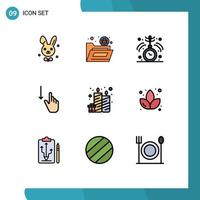 Modern Set of 9 Filledline Flat Colors and symbols such as birthday gestures clock gesture down Editable Vector Design Elements