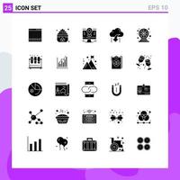 Group of 25 Solid Glyphs Signs and Symbols for data down map cloud pin Editable Vector Design Elements