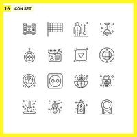 User Interface Pack of 16 Basic Outlines of star decorate human light kitchen Editable Vector Design Elements