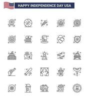 Big Pack of 25 USA Happy Independence Day USA Vector Lines and Editable Symbols of bird badge fire work international flag country Editable USA Day Vector Design Elements