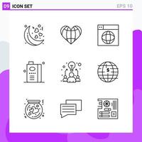 Set of 9 icons in Line style Creative Outline Symbols for Website Design and Mobile Apps Simple Line Icon Sign Isolated on White Background 9 Icons Creative Black Icon vector background