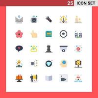 Mobile Interface Flat Color Set of 25 Pictograms of candle party power light flash Editable Vector Design Elements