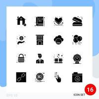 Solid Glyph Pack of 16 Universal Symbols of building information devil help food Editable Vector Design Elements