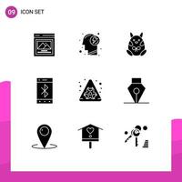 Modern Set of 9 Solid Glyphs Pictograph of hazard biohazard easter wireless cell Editable Vector Design Elements