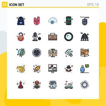 25 Filled line Flat Color concept for Websites Mobile and Apps hardware mobile network card infrastructure Editable Vector Design Elements