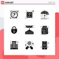 Collection of 9 Vector Icons in solid style Modern Glyph Symbols for Web and Mobile Solid Icon Sign Isolated on White Background 9 Icons Creative Black Icon vector background