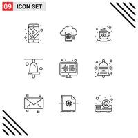 9 Universal Outlines Set for Web and Mobile Applications gear coding breakfast school bell Editable Vector Design Elements