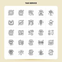 contorno 25 conjunto de iconos de servicio de taxi diseño de estilo de línea vectorial conjunto de iconos negros paquete de pictogramas lineales diseño de ideas de negocios web y móviles ilustración vectorial vector