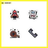 Pictogram Set of 4 Simple Filledline Flat Colors of rocket scale card measuring contact Editable Vector Design Elements