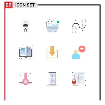 Modern Set of 9 Flat Colors and symbols such as books programing bathroom development curves Editable Vector Design Elements