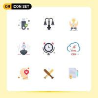 Group of 9 Flat Colors Signs and Symbols for entrepreneur business idea rocket hands Editable Vector Design Elements