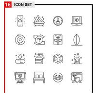 16 íconos generales para el diseño de sitios web, impresión y aplicaciones móviles 16 símbolos de esquema signos aislados en fondo blanco 16 icon pack creative black icon vector background