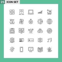 Universal Icon Symbols Group of 25 Modern Lines of park sun bed computer trovel mason Editable Vector Design Elements