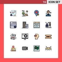 grupo de 16 líneas rellenas de color plano, signos y símbolos para trabajadores de seguridad de bases de datos, trabajadores de línea natural, mapas editables de elementos de diseño de vectores creativos