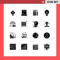 Pictogram Set of 16 Simple Solid Glyphs of tool driver scale screw driver lamp Editable Vector Design Elements