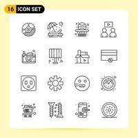 16 iconos creativos para el diseño moderno de sitios web y aplicaciones móviles receptivas 16 signos de símbolos de contorno sobre fondo blanco paquete de 16 iconos fondo de vector de icono negro creativo