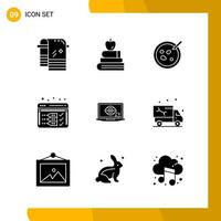 9 Icon Set Solid Style Icon Pack Glyph Symbols isolated on White Backgound for Responsive Website Designing Creative Black Icon vector background