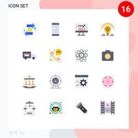 Pack of 16 creative Flat Colors of light bulb bulb huawei dashboard report Editable Pack of Creative Vector Design Elements