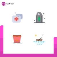 Group of 4 Modern Flat Icons Set for accommodation bucket spa islam wash Editable Vector Design Elements