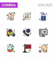 icono de conciencia de coronavirus 9 iconos de color plano de línea llena icono incluido transmisión corona evitar ambulancia cuidado de manos coronavirus viral 2019nov enfermedad vector elementos de diseño