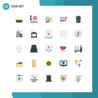 25 Universal Flat Color Signs Symbols of public dustbin egg navigation fire exit Editable Vector Design Elements