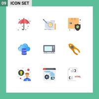 Mobile Interface Flat Color Set of 9 Pictograms of electric money text computing security Editable Vector Design Elements