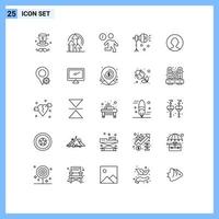 User Interface Pack of 25 Basic Lines of avatar spotlight fast lightning illumination Editable Vector Design Elements