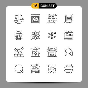 Group of 16 Outlines Signs and Symbols for notebook management internet digital transport Editable Vector Design Elements