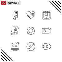 conjunto de 9 iconos de interfaz de usuario modernos símbolos signos para elementos de diseño vectorial editables de ratón web de arquitectura de globo salvavidas vector