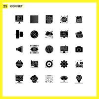 Pack of 25 creative Solid Glyphs of increase camera shutter data camera lens report Editable Vector Design Elements